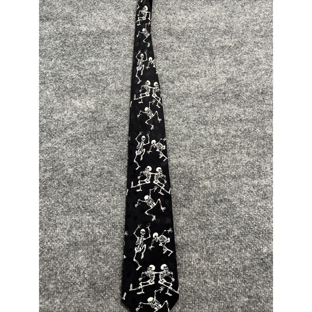 Vintage Addiction Men's Necktie Black Woven Silk Dancing Skeletons Halloween